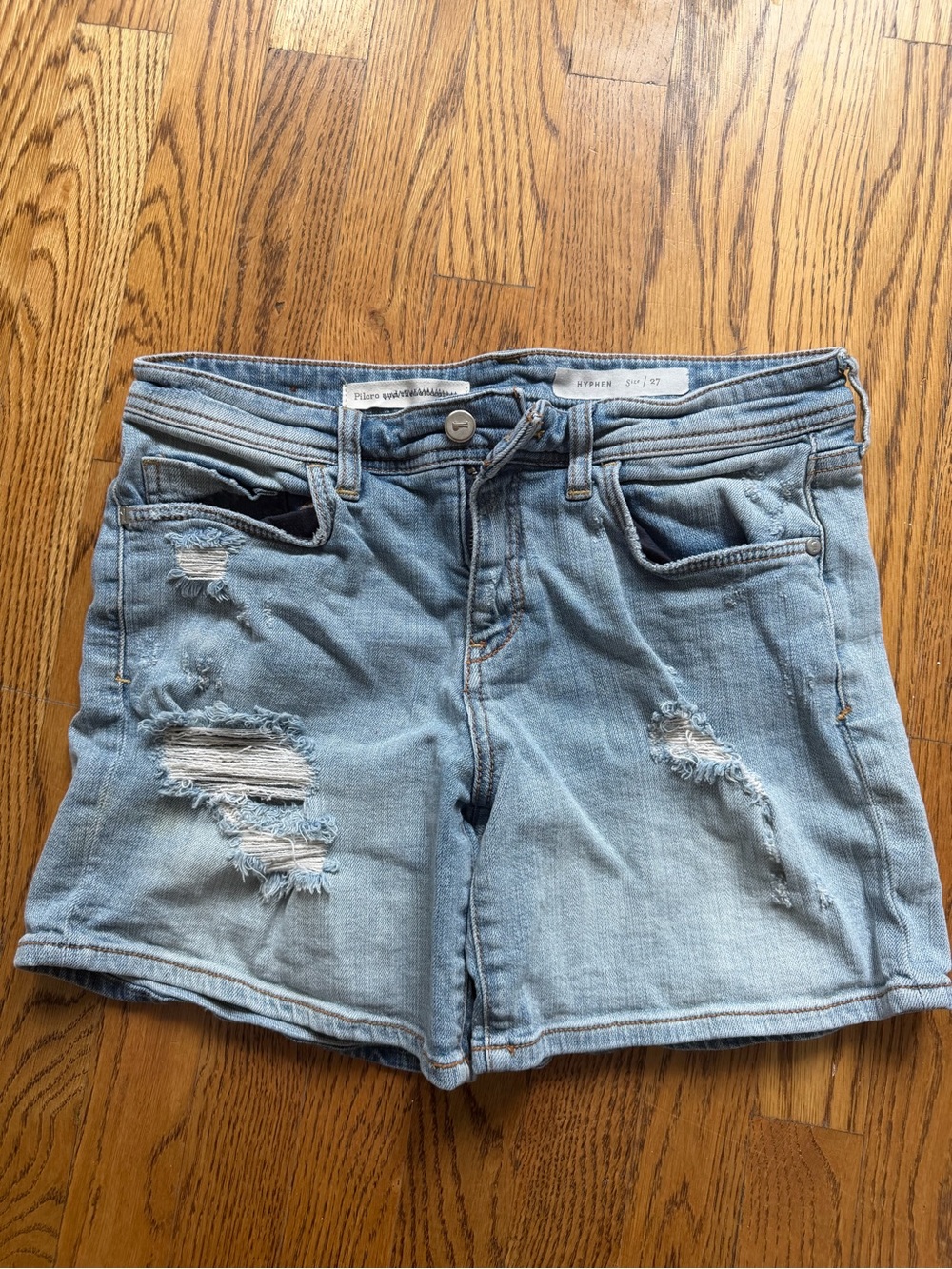 Pilcro Light Wash Distressed Denim Shorts